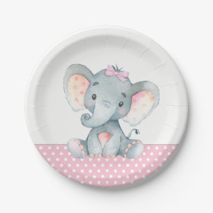 Papieren borden voor babyshower met olifant meisje bordje