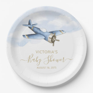 Papieren borden voor vintage vliegtuig babyshower bordje
