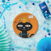 Papieren Borden, zwarte katvis Botten Oranje Mauw Papieren Bordje (Feest)