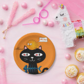 Papieren Borden, zwarte katvis Botten Oranje Mauw Papieren Bordje (Feest)