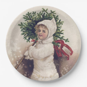 PAPIEREN BORDJE: VINTAGE : GIRL + CHRISTMAS TREE BORDJE