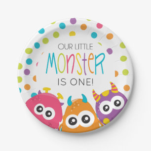 Papieren bordjes voor Little Monster verjaardagsfe
