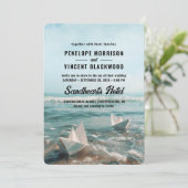 papieren boten op Zee bruiloft uitnodiging (Staand voorkant)