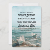 papieren boten op Zee bruiloft uitnodiging (Voorkant)