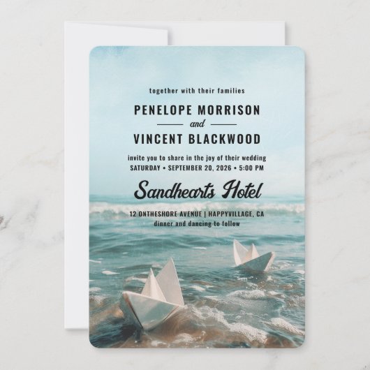 papieren boten op Zee bruiloft uitnodiging (Voorkant)