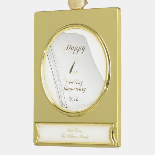 Papieren bruiloft gelukkig Jubileum voor eerste br Verguld Banner Ornament
