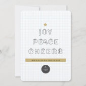 Papieren clips voor vreugde blauw raster feestdagenkaart (Voorkant)