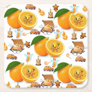 Papieren Coasters Happy Birthday Sinaasappels Cake Vierkante Kartonnen Onderzetter