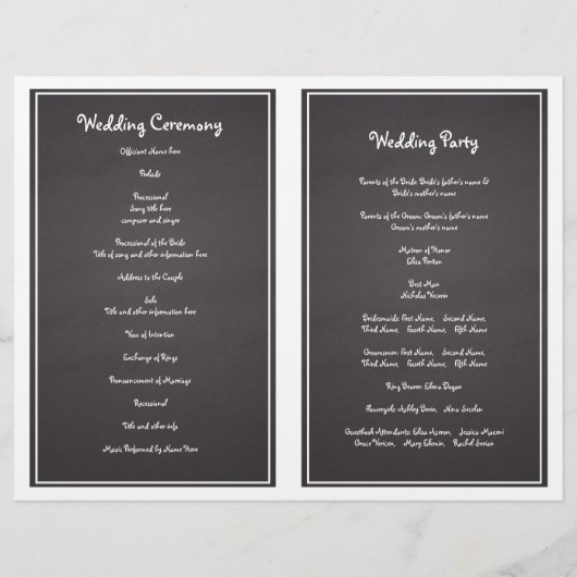 Papieren hart op het karton gevouwen trouwprogramm (Achterkant)