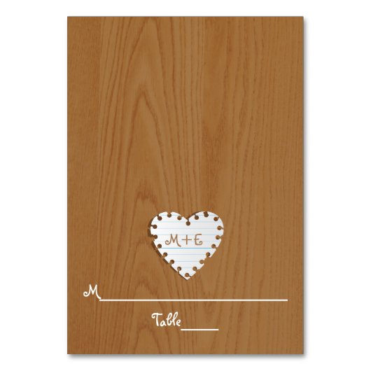 Papieren hart op hout- en monogram-bruiloft kaart (Voorkant)