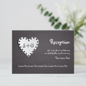 Papieren hart op schoolbord, monogram bruiloft rec kaart (Staand voorkant)