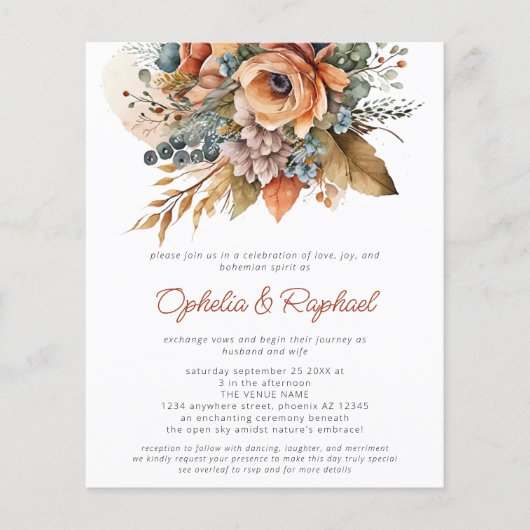 PAPIEREN Herfst Florals Terracotta Boho Bruiloft Flyer (Voorkant)