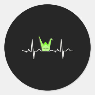 Papieren kraanorigami, hartslag ECG Pulse Shirt Ronde Sticker