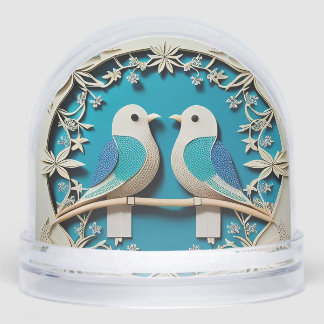 Papieren kunst van twee vogels met bloemenmotieven sneeuwbol