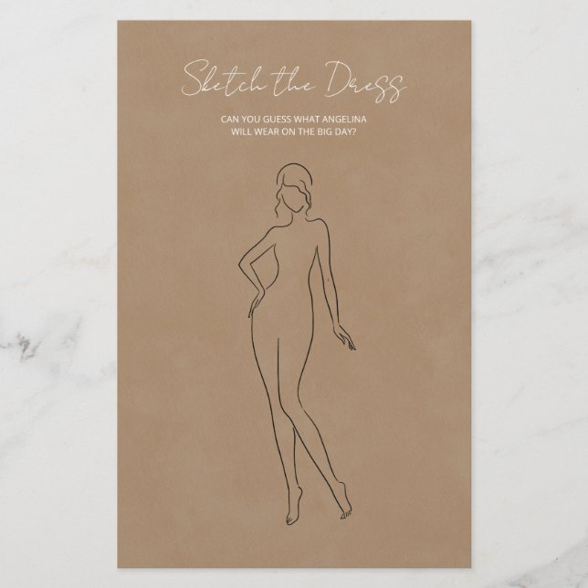 Papieren lakens met het spel "schets de jurk". (Voorkant)
