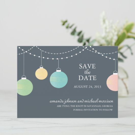 Papieren lantaarnbruiloft sparen de datum save the date (Staand voorkant)