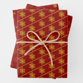 PAPIEREN MET Diep Rood en Goud Snowflake Inpakpapier Vel (In situ)