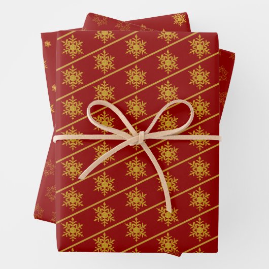 PAPIEREN MET Diep Rood en Goud Snowflake Inpakpapier Vel (In situ)