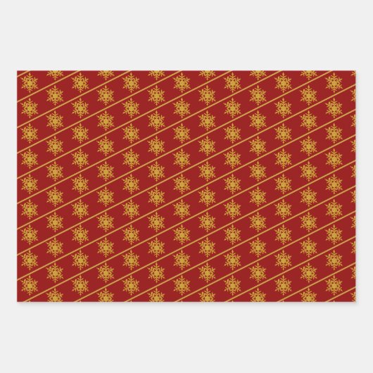 PAPIEREN MET Diep Rood en Goud Snowflake Inpakpapier Vel (Voorkant)