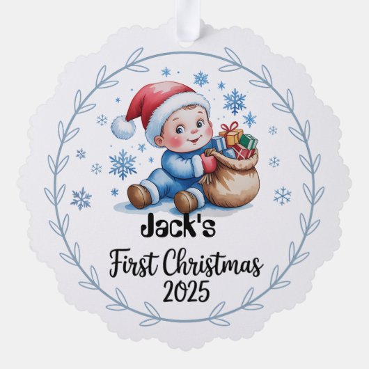 Papieren Ornament-Baby Boy's eerste kerst Ornament (Achterkant)