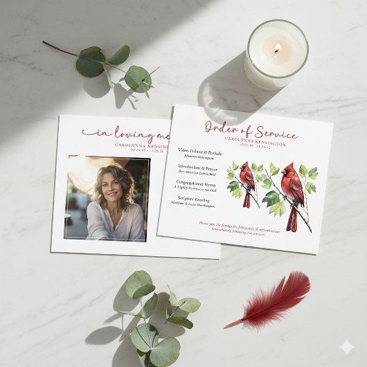 PAPIEREN Rode Kardinaal Memorial Begrafenisprogram Flyer