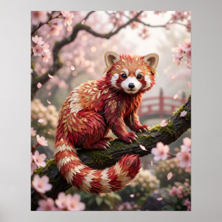 Papieren Rode Panda Kersenbloesem Poster