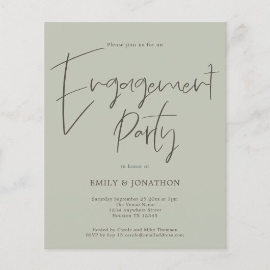 PAPIEREN Script Engagement Party Sage Groen uitnod Flyer (Voorkant)
