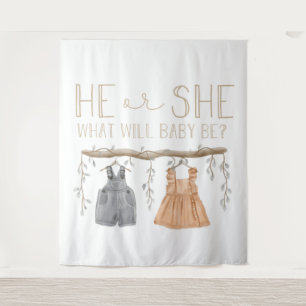 Papieren servet, Hij of Zij, Baby shower, Wandkleed