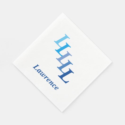 Papieren servet - Initialen met naam in blauw (Hoek)