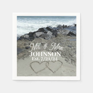 Papieren servet - Twee harten in het zand