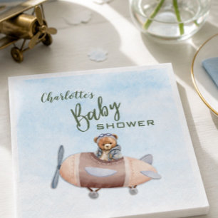 Papieren servet voor babyshower met vliegtuigbeerp