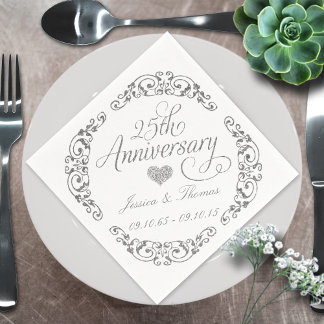 Papieren servetten 25e zilveren huwelijksjubileum