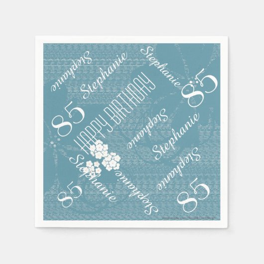 Papieren servetten, 85e verjaardagsfeestje, blauwe servetten (Voorkant)
