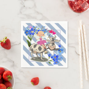Papieren servetten, blauwe en witte streep bloemko servet
