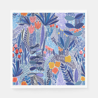 Papieren servetten exotisch blauw op wit