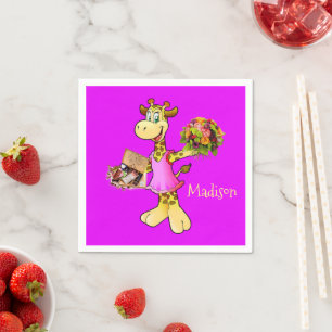 Papieren servetten, Giraffe Bloemen Paars Servet