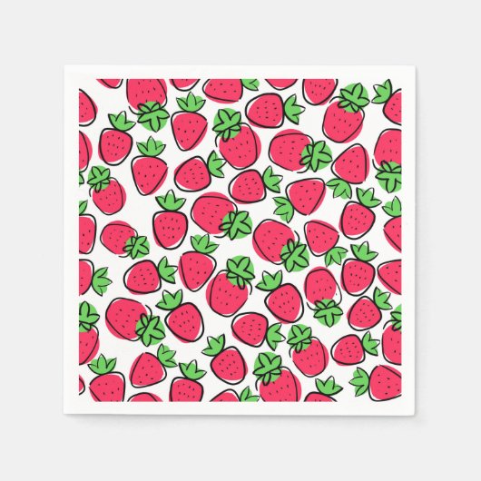 Papieren servetten met aardbeien, Zomerfruitfeestj (Voorkant)