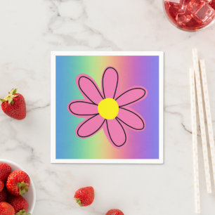 Papieren servetten met regenboog en roze bloem