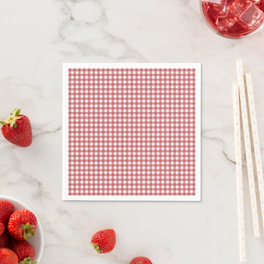 Papieren servetten met rode en witte Gingham chequ (Insitu)