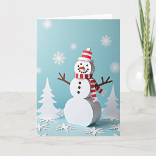 Papieren Sneeuwman Kerstkaart Kaart
