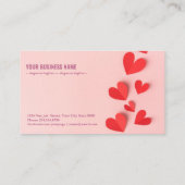 Papieren Valentijnsdag harten roze Visitekaartje (Achterkant)