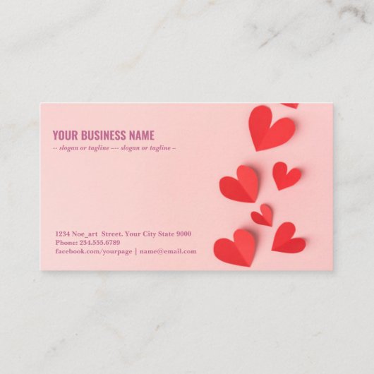 Papieren Valentijnsdag harten roze Visitekaartje (Achterkant)