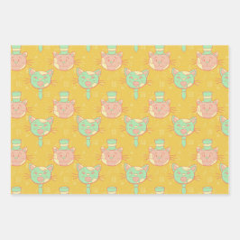 Papieren vellen met kattenpatroon ompakken