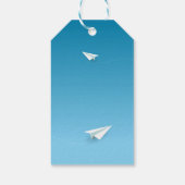 Papieren vliegtuig in de hemel die weg gaat Dank u Cadeaulabel (Achterkant)