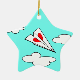 Papieren vliegtuig met hart keramisch ornament