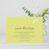 Papieren vliegtuig sparen de datum save the date (Staand voorkant)