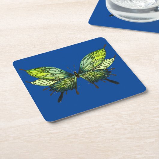 Papieren vlinder Onderzetters in blauw en groen (Schuin)