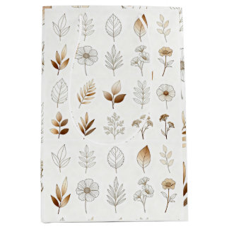 Papieren Zak met Gouden Botanische Schetsen Medium Cadeauzakje