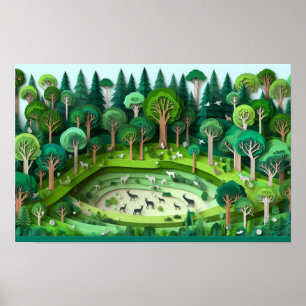 papiergesneden bos poster