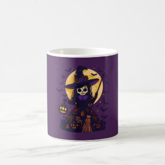 Papierknip Heks Skelet Volle Maan Halloween Spoken Koffiemok